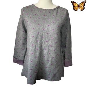 Cynthia Rowley Purple And Grey Polka Dot 3/4 Sleeve Heavy Sweater Size Medium